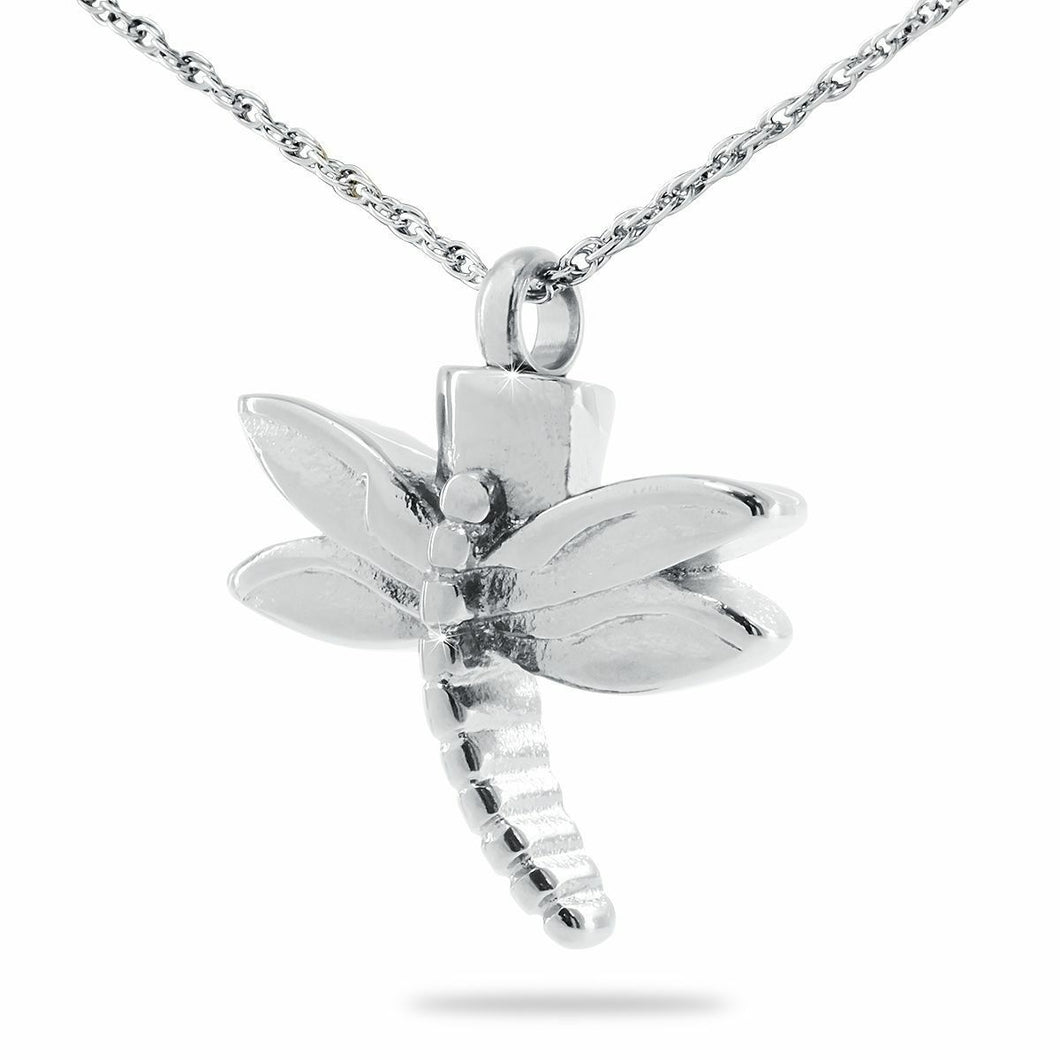 Stainless Steel Dragon Fly Pendant Funeral Cremation Urn w/necklace