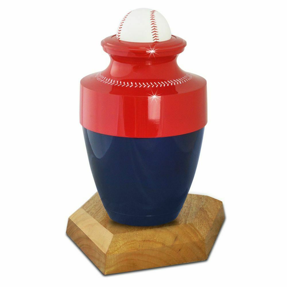 Large/Adult 220 Cubic Inch Dark Blue&Red Aluminum Baseball Funeral Cremation Urn