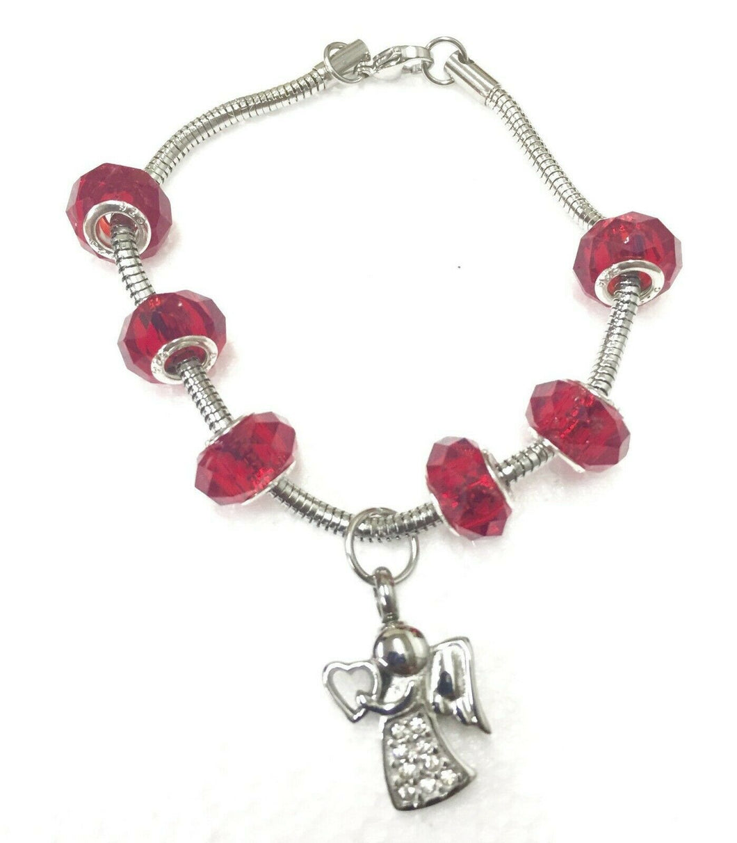 Ruby Red Murano Bead Bracelet Funeral Cremation Urn for Ashes