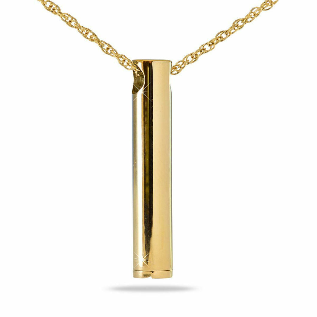 18K Solid Gold Sleek Cylinder Pendant/Necklace Funeral Cremation Urn for Ashes
