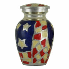 Load image into Gallery viewer, Small/Keepsake 4 Cubic Ins American Flag Funeral Brass Cremation Urn for Ashes
