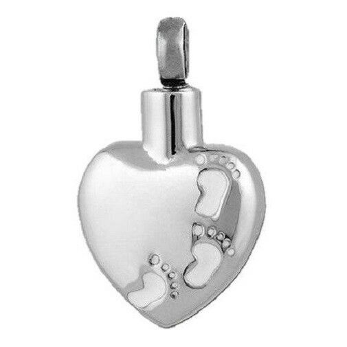 Stainless Steel Foot Print Cremation Urn Pendant for Ashes w/20-inch Necklace