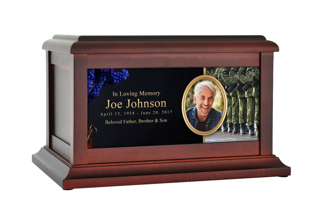 Large/Adult 200 Cubic Inch Soldier's Life Wood Photo Cremation Urn for Ashes
