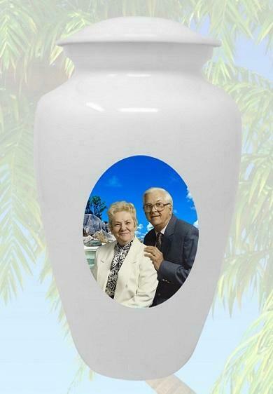 Large/Adult 200 Cubic Inch Alloy Custom Photo Funeral Cremation Urn - White