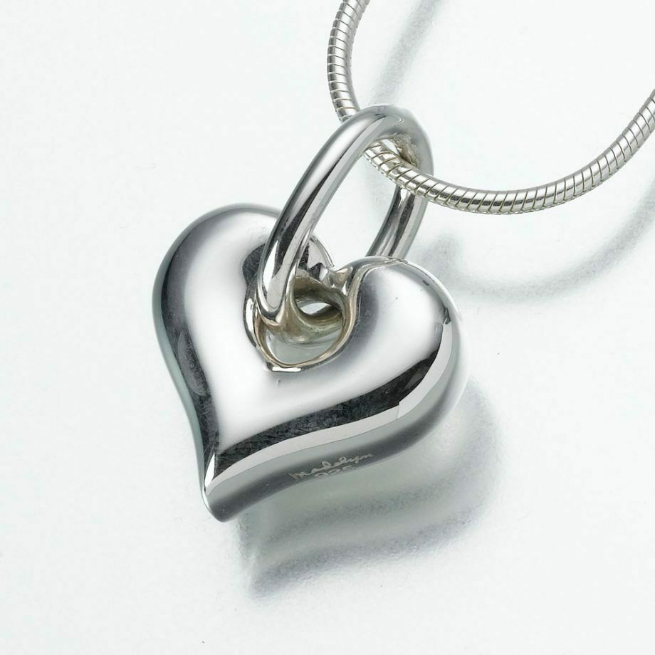 Sterling Silver Puff Heart w Loop Memorial Jewelry Pendant Funeral Cremation Urn