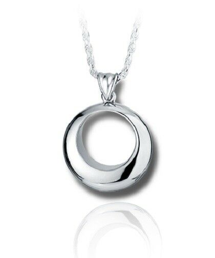 Sterling Silver Circle Funeral Cremation Urn Pendant for Ashes w/Chain