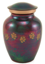 Load image into Gallery viewer, Small/Keepsake Raku Brass Paw Print Funeral Cremation Urn, 40 cubic inches
