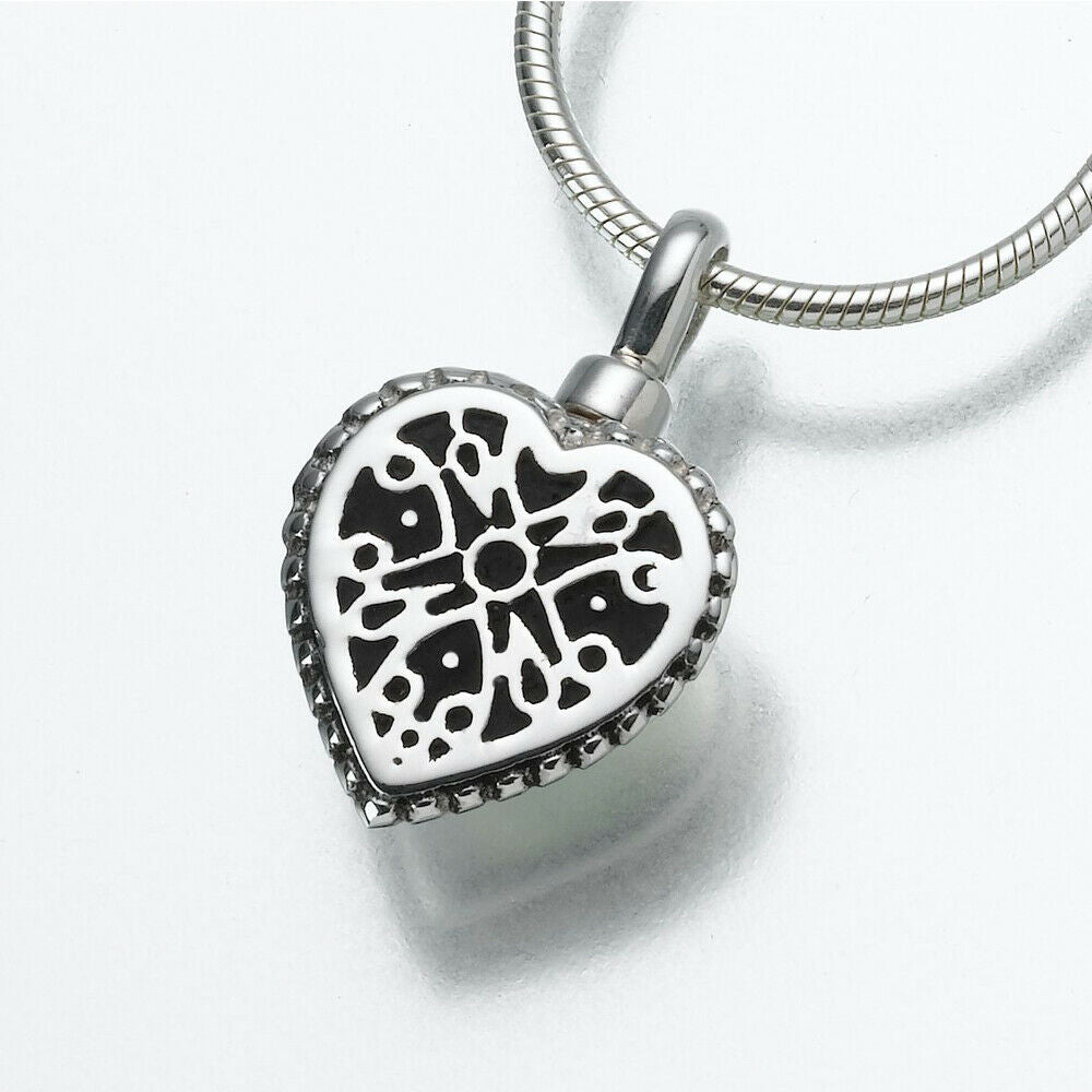 Sterling Silver Filigree Heart Memorial Jewelry Pendant Funeral Cremation Urn
