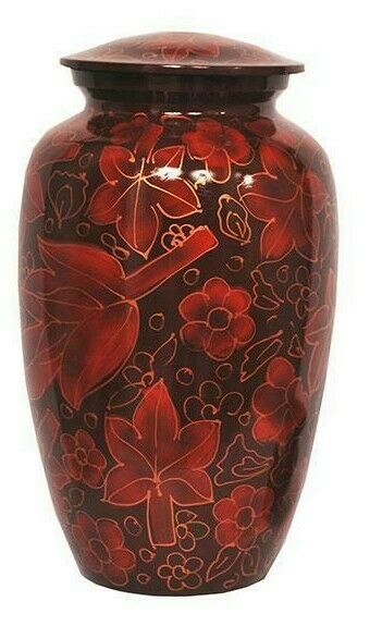 Large/Adult 200 Cubic Inch Metal Crimson Autumn Funeral Cremation Urn for Ashes