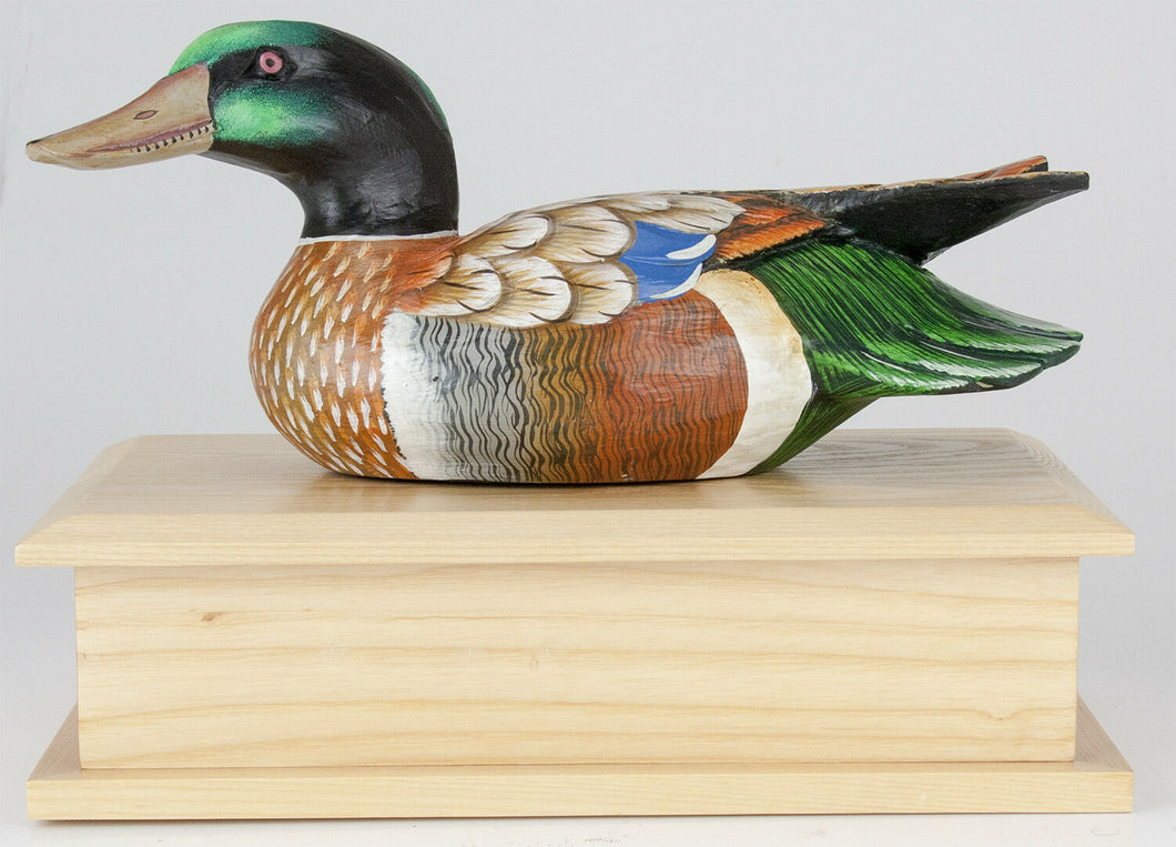 165 Cubic Ins Duck Decoy Urn - Male Coloring/Light Ash Box for Cremation Ashes