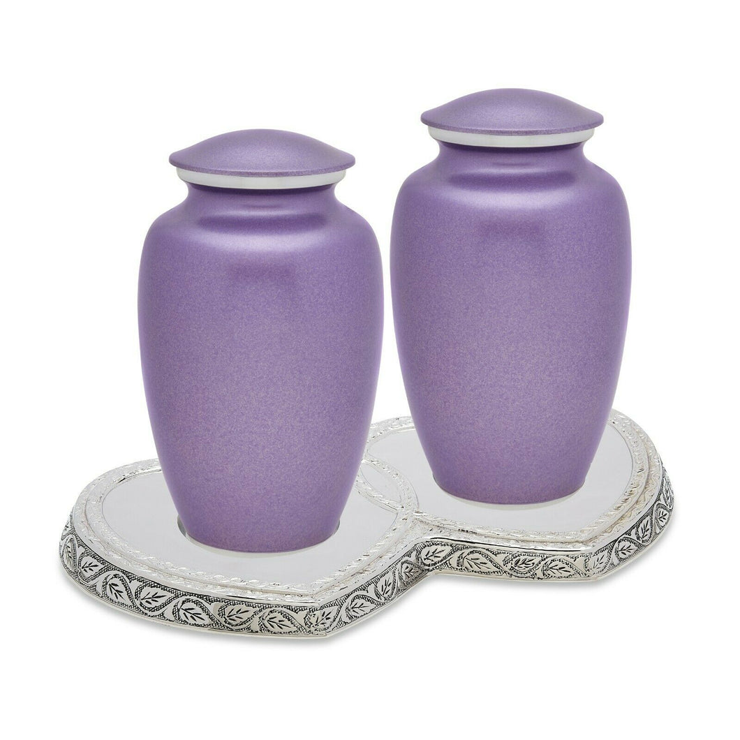Companion 440 Cubic Inch 2 Adult Purple Funeral Cremation Urns w/ Base For Ashes