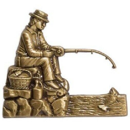 Brass Fisherman Applique for Funeral Round Cremation Urn, Pewter Also Avail.