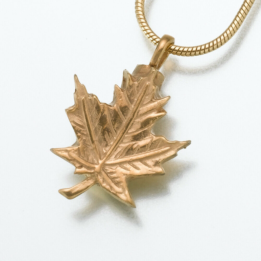 Gold Vermeil Maple Leaf Memorial Jewelry Pendant Funeral Cremation Urn