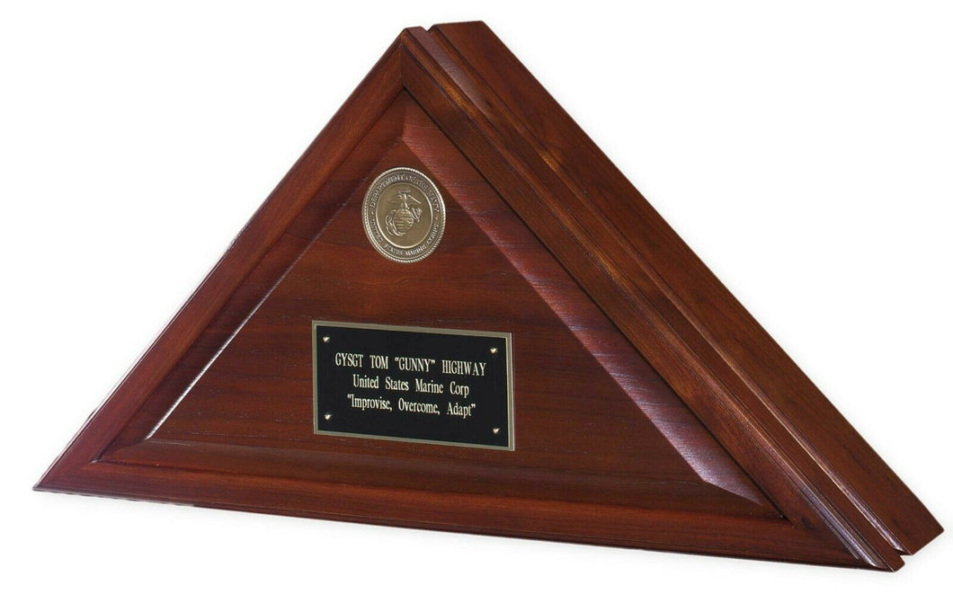 Walnut Marine Corps Heritage Flag Case for 5'X9.5' Flag, Cremation Urn Available