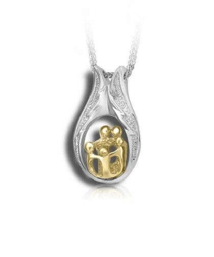 Sterling Silver & 10kt Gold 2 Adults & 3 Children Cremation Urn Pendant w/Chain
