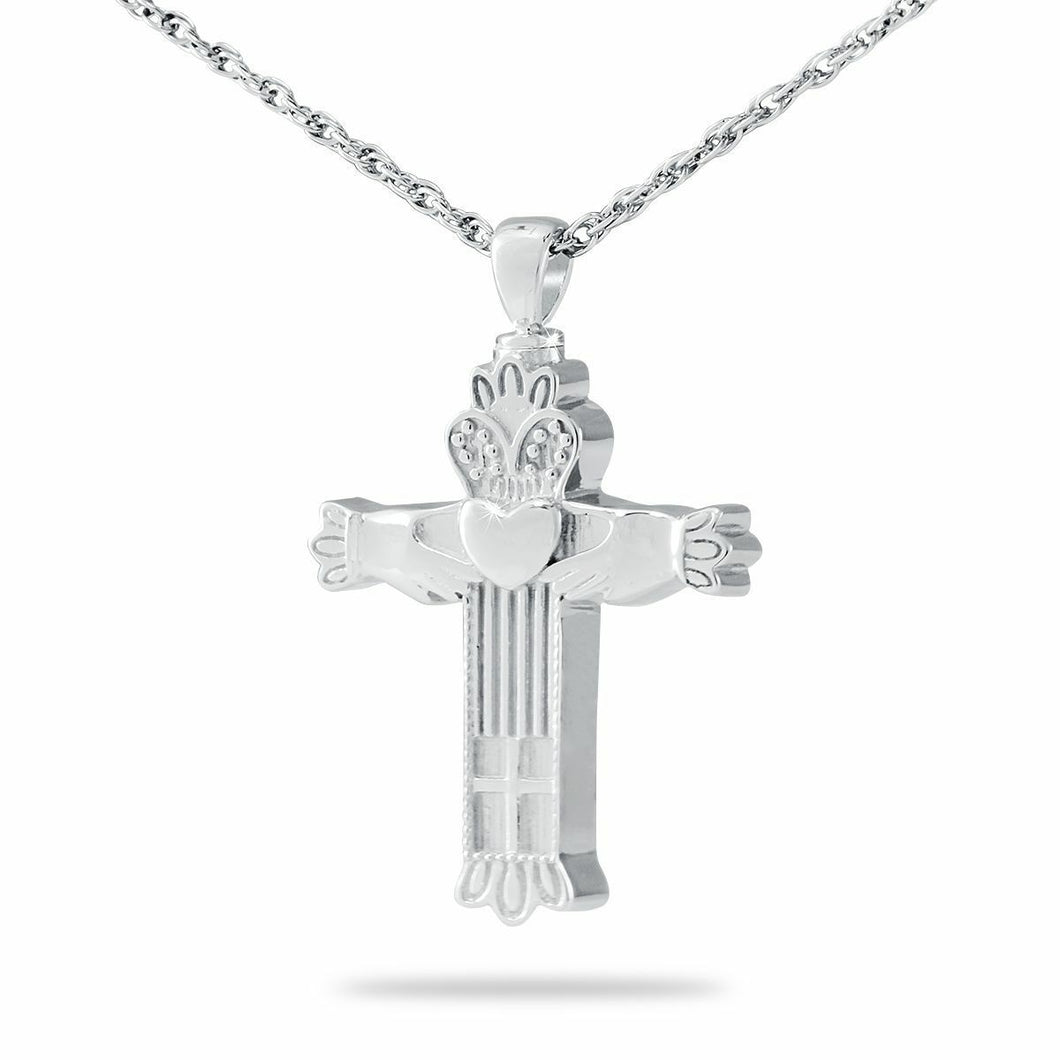 Claddagh Cross Stainless Steel Pendant/Necklace Funeral Cremation Urn for Ashes