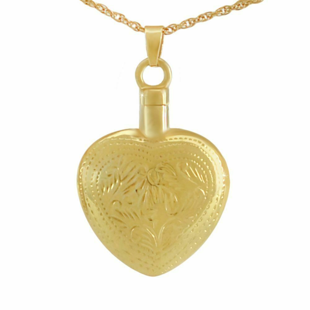 18K Solid Gold Floral Heart Pendant/Necklace Funeral Cremation Urn for Ashes