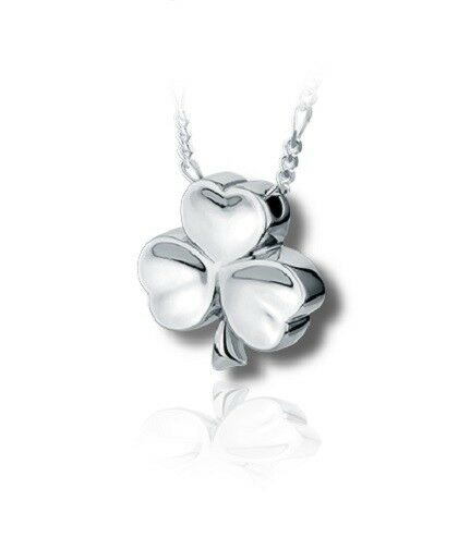 Sterling Silver Shamrock Funeral Cremation Urn Pendant for Ashes w/Chain