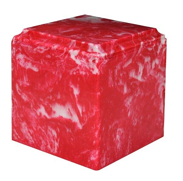 Large/Adult 280 Cubic Inch Red Cultured Marble Cube Cremation Urn For Ashes