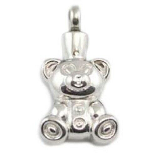 Stainless Steel Teddy Bear Cremation Urn Pendant for Ashes w/20-inch Necklace
