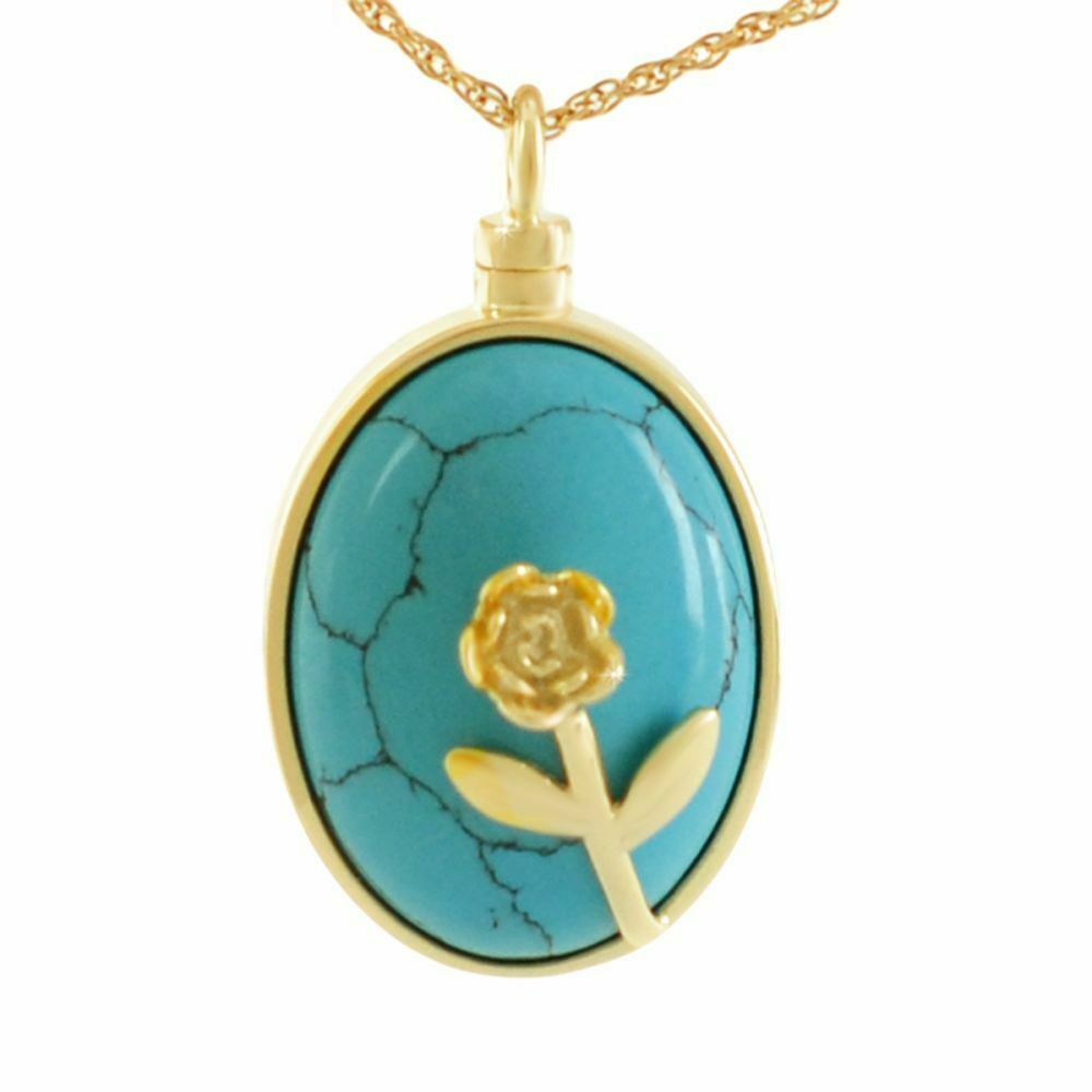 18K Solid Gold Teal Garden Pendant/Necklace Funeral Cremation Urn for Ashes