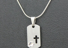 Load image into Gallery viewer, Swarovski Crystal Pewter Dog Tag - Cross - Choice of Birthstone
