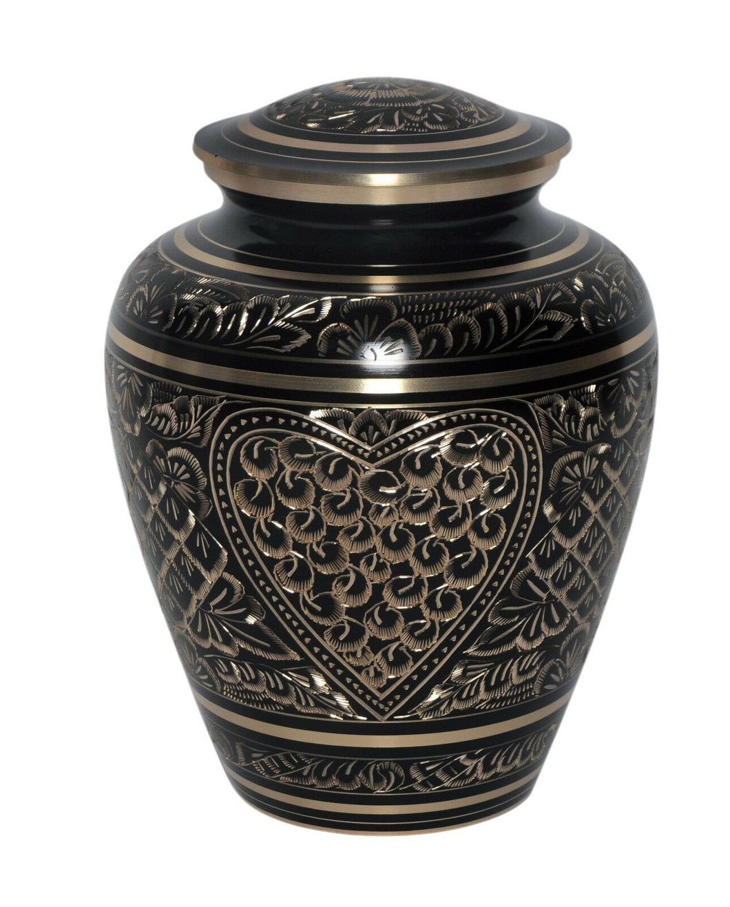 Large/Adult 200 Cubic Inches Etched Ebony Brass Funeral Cremation Urn for Ashes