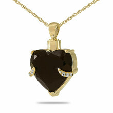 Load image into Gallery viewer, 10K Black Crystal Heart Solid Gold Pendant/Necklace Funeral Cremation Urn Ashes
