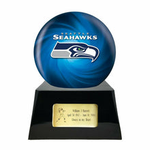 Load image into Gallery viewer, Large/Adult 200 Cubic Inch Seattle Seahawks Metal Ball on Cremation Urn Base
