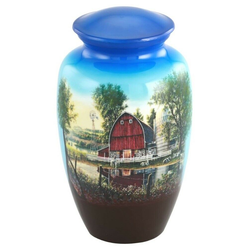 Large/Adult 210 Cubic Inch Metal Country Barn Funeral Cremation Urn for Ashes