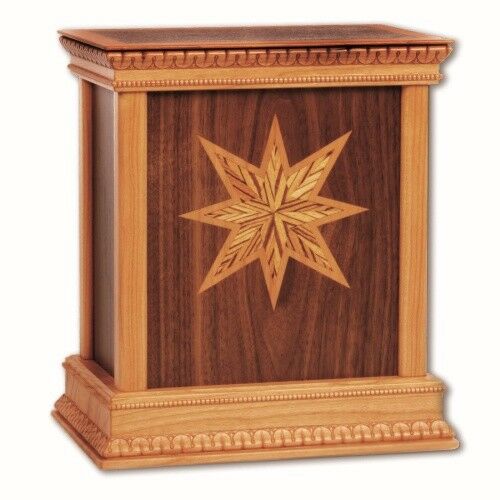 Large/Adult 225 Cubic Inch Walnut Star Handcrafted Wood Funeral Cremation Urn