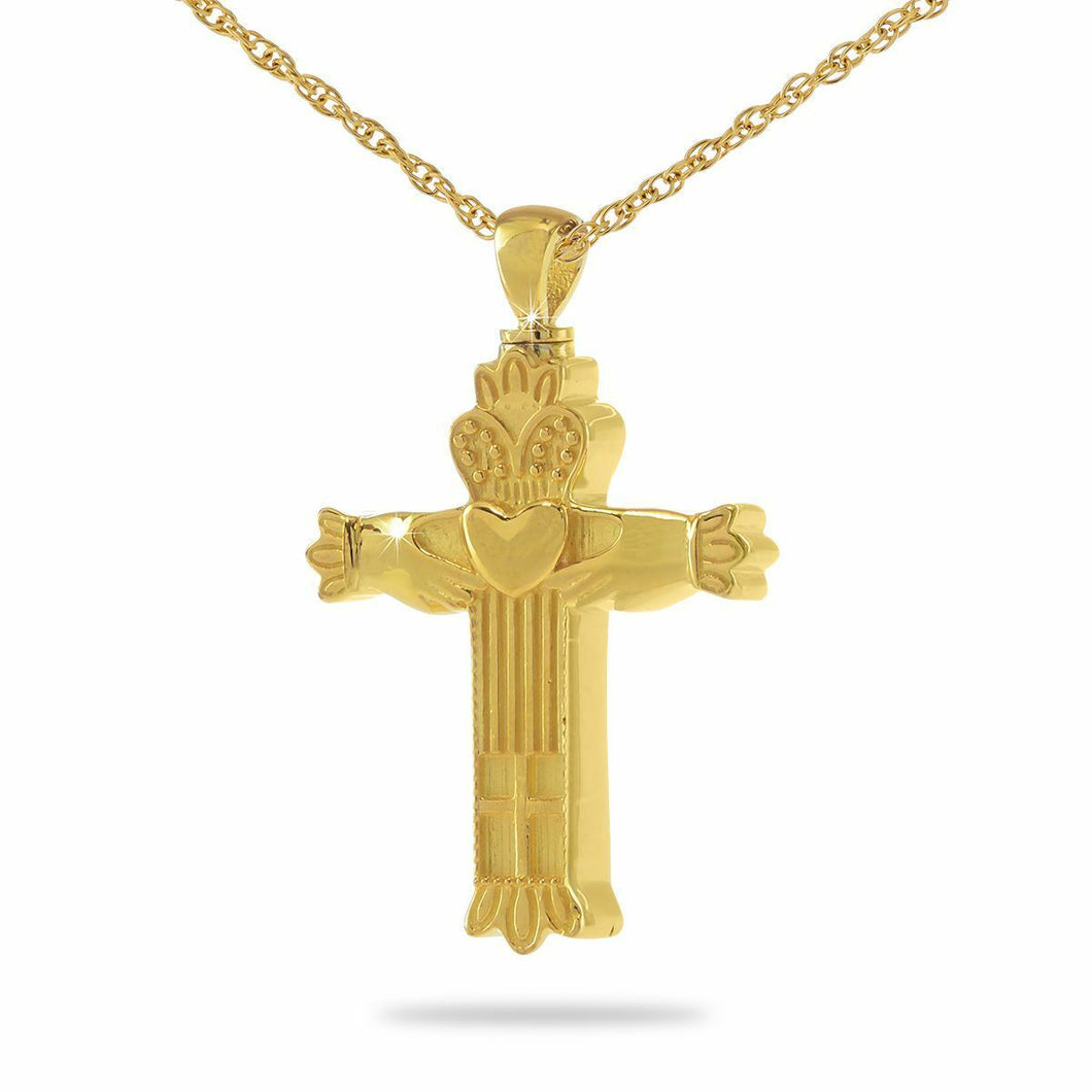 Stainless Steel/Gold Plated Claddagh Pendant/Necklace Cremation Urn for Ashes