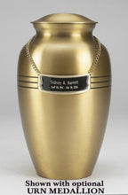 Load image into Gallery viewer, Adult Gold Colored, Brass Funeral Cremation Urn w. Box, Assorted Sizes Available
