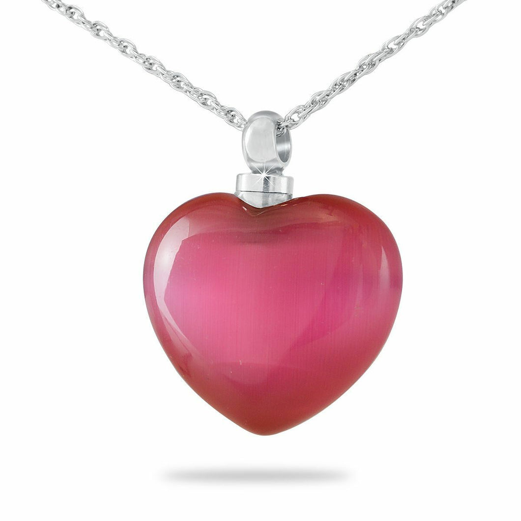 Pink Glass Heart Pendant/Necklace Funeral Cremation Urn for Ashes