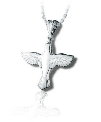 Sterling Silver Peace Dove Funeral Cremation Urn Pendant for Ashes w/Chain