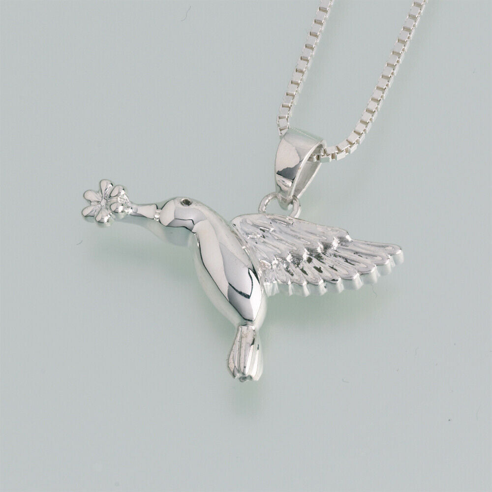 Sterling Silver Flat Hummingbird Memorial Jewelry Pendant Funeral Cremation Urn