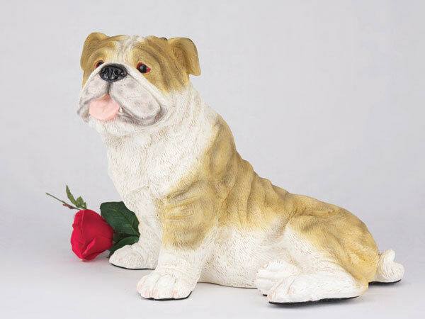 Large 219 Cubic Ins Brown & White Bulldog Resin Urn for Cremation Ashes