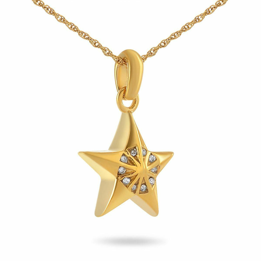 Stainless Steel/Gold Plated Star and Crystals Pendant/Necklace Cremation Urn