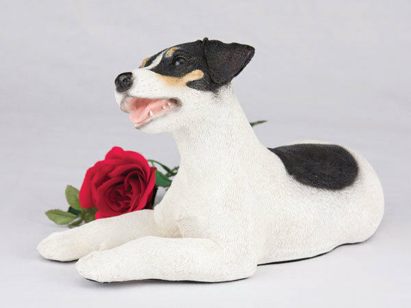 Small/Keepsake 68 Cubic Inches Black, Brown & White Jack Russel Resin Urn