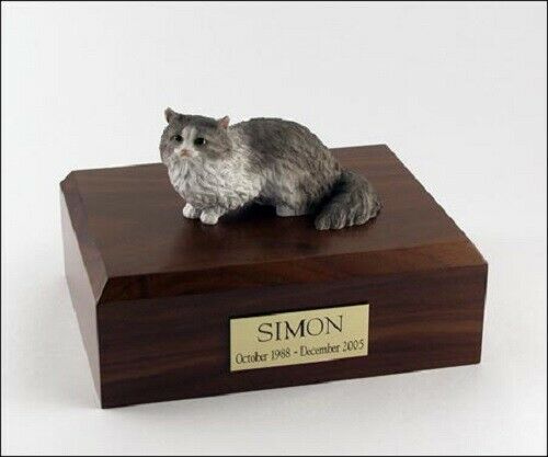 Angora Cat Figurine Gray Pet Cremation Urn Available 3 Different Colors 4 Sizes