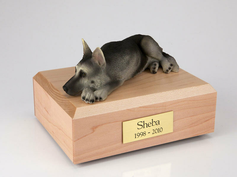 German Shepherd Black/Silver Pet Funeral Cremation Urn Avail in 3 Colors 4 Sizes