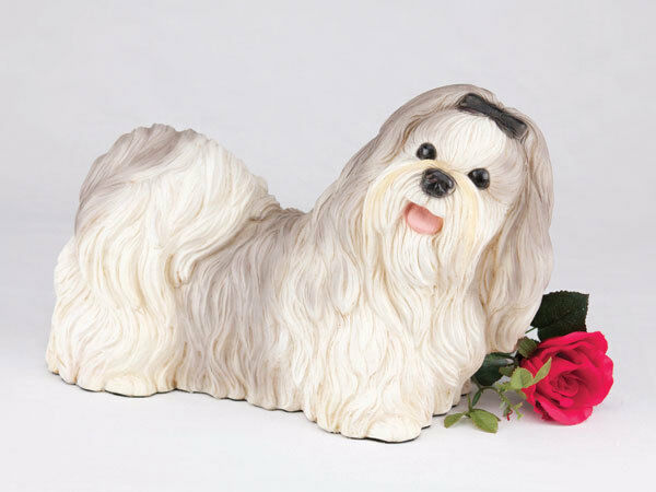 Large 123 Cubic Inches Gray & White Shih Tzu Resin Urn for Cremation Ashes