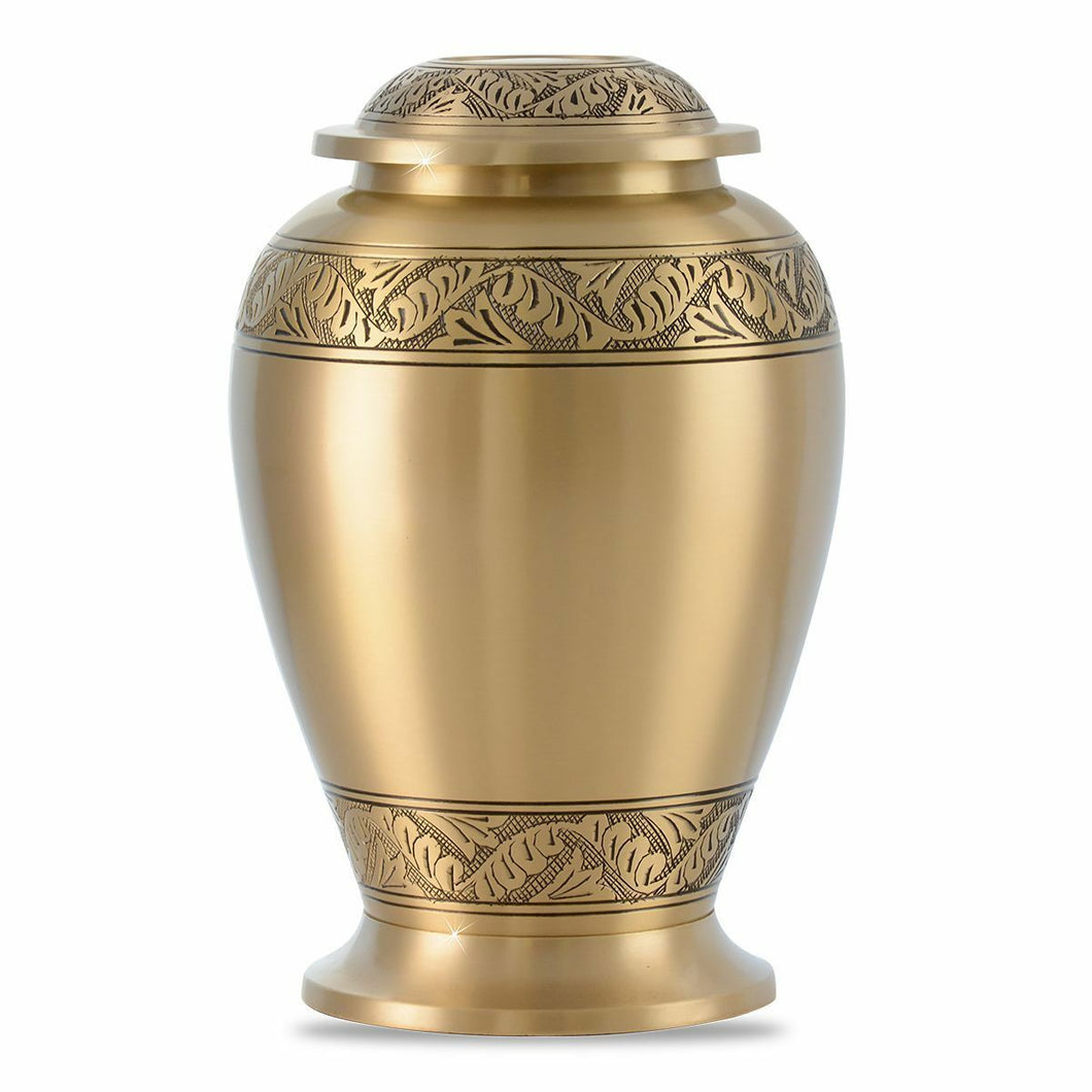 Large/Adult 220 Cubic Inches Pershing Feathers Brass Cremation Urn for Ashes