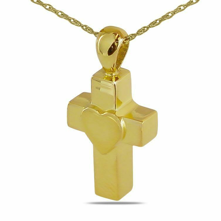 18K Solid Gold Heart Cross Pendant/Necklace Funeral Cremation Urn for Ashes