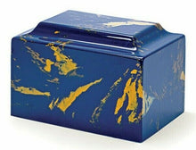 Load image into Gallery viewer, Classic Cultured Marble Blue &amp; Gold 50 Cubic Inches Cremation Urn TSA Approved

