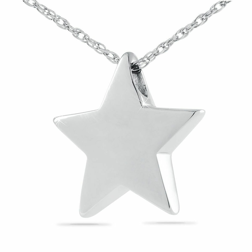 Stainless Steel Star Pendant Funeral Cremation Urn w/necklace