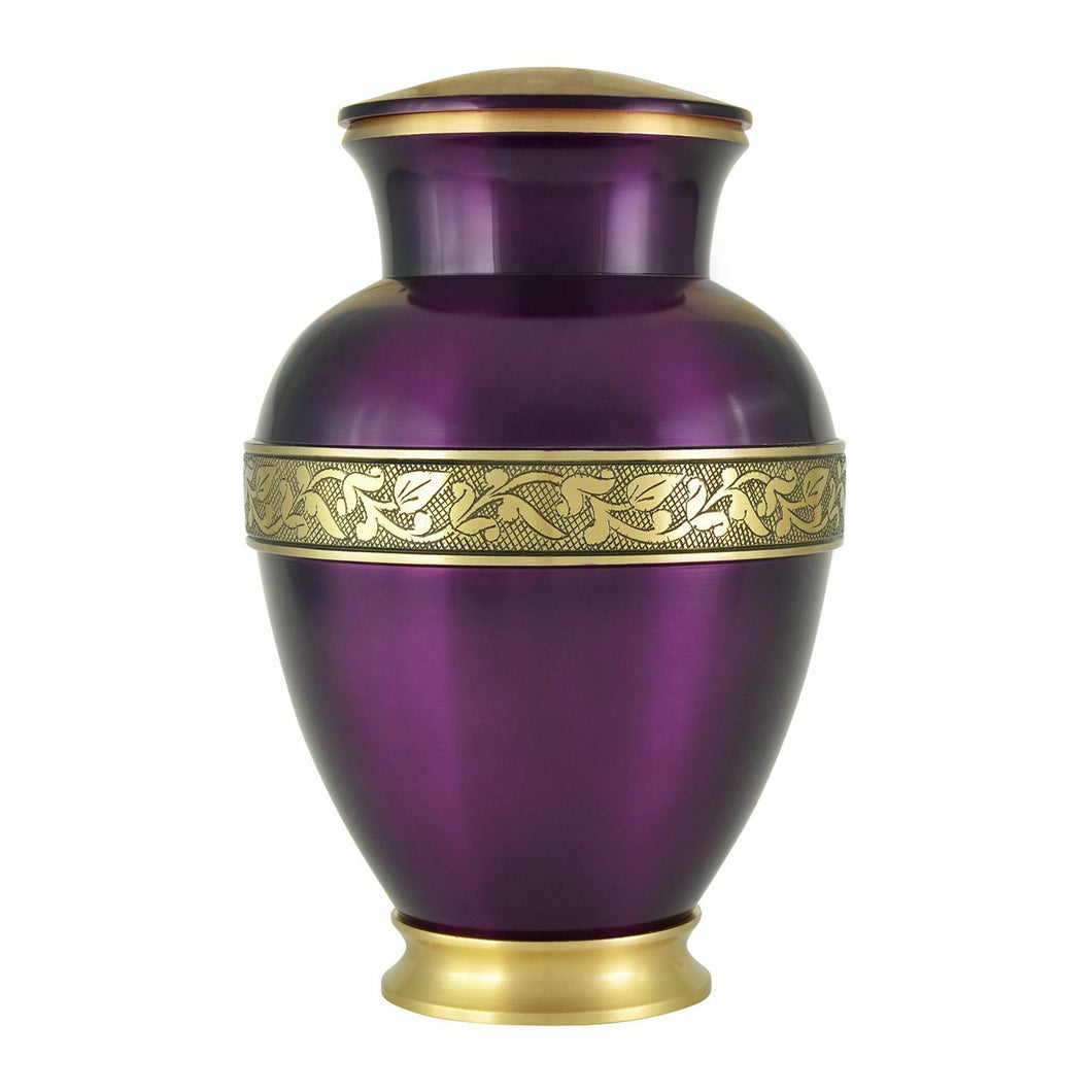 Large/Adult 228 Cubic Inches Brass Royal Purple Funeral Cremation Urn for Ashes