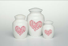 Load image into Gallery viewer, Extra Small 15 Cubic Inch Pink Heart Alloy Funeral Cremation Urn for Ashes
