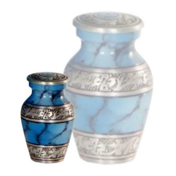 Small/Keepsake 4 Cubic Inch Metal Aqua Blue Cloud Funeral Cremation Urn
