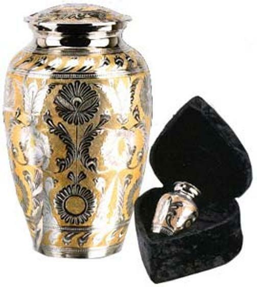 Set of Adult (202 cubic inch) & Keepsake (3 inch) Brass Funeral Cremation Urns